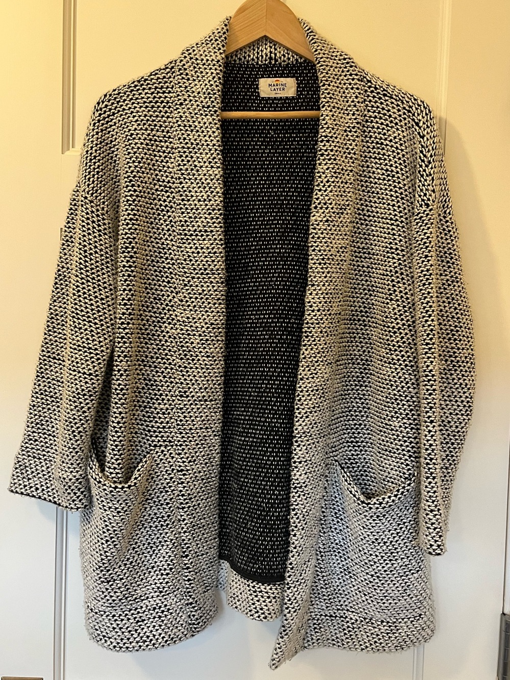 Marine Layer Birdseye Cardigan • Small • Black & Cream • Textured Knit
